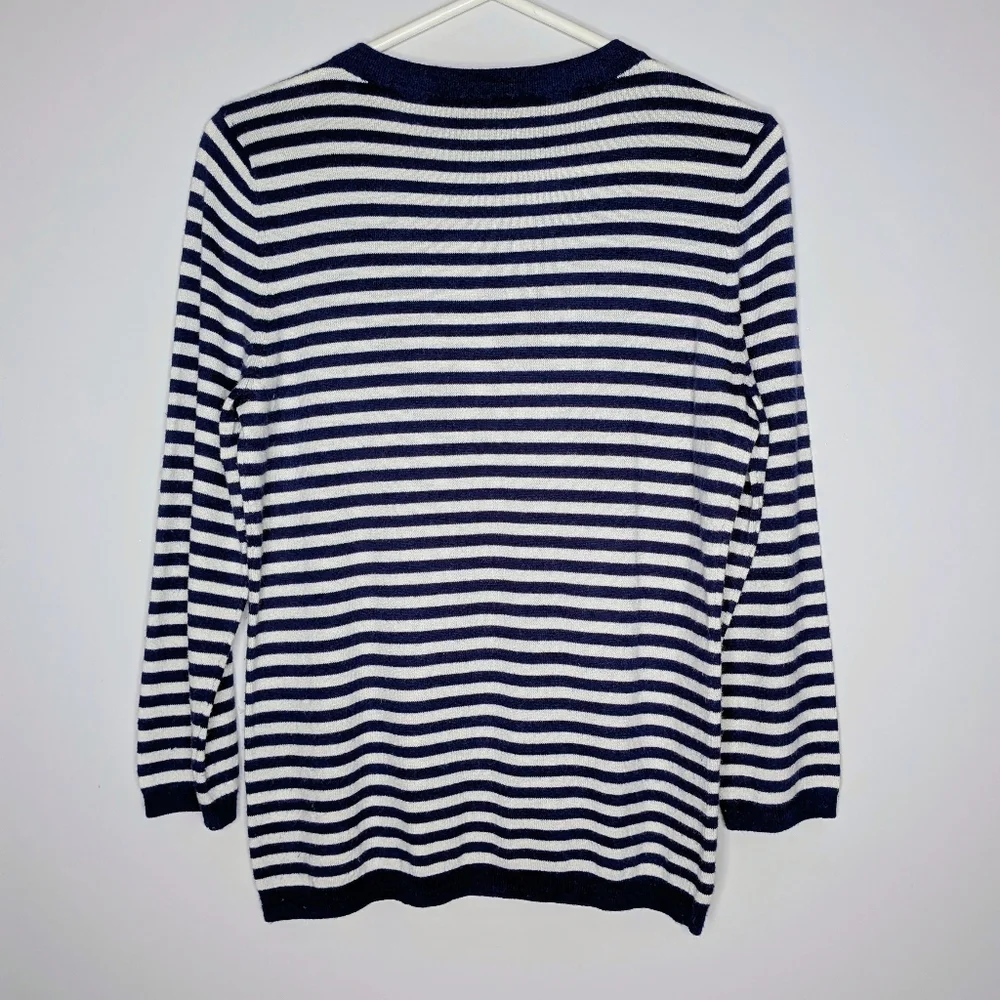 Talbots Nautical Striped Sweater Navy & White Soft Lambswool Blend Gently Used - Picture 3 of 12